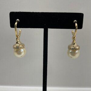 Vintage 90's Gold Tone Faux Pearl with Rhinestone Embellishment Dangle Earrings
